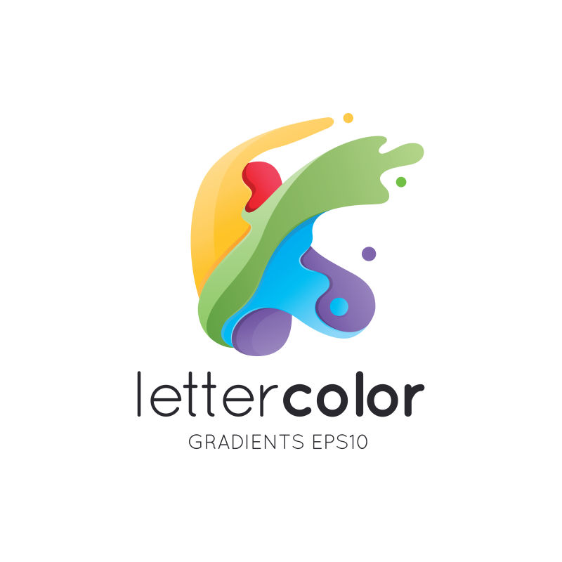 抽象矢量彩色颜料风格的字母k标志设计