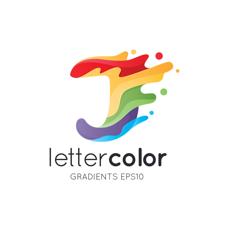 抽象矢量彩色颜料风格的字母j标志设计