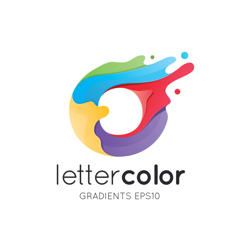 抽象矢量彩色颜料风格的字母o标志设计