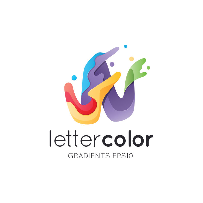 抽象矢量彩色颜料风格的字母w标志设计