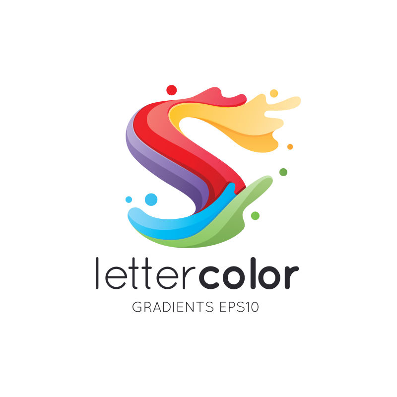 抽象矢量彩色颜料风格的字母s标志设计