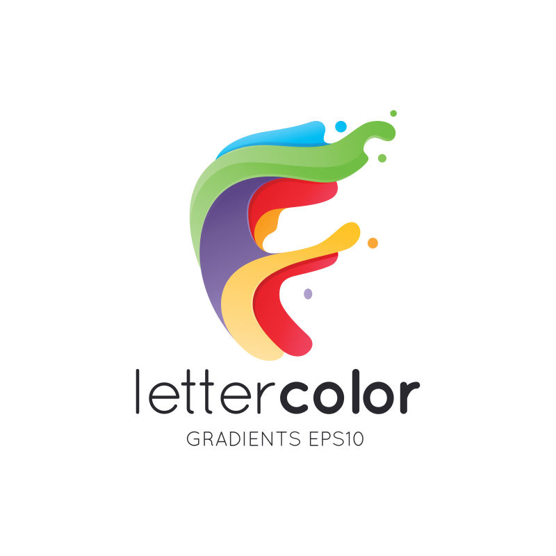 抽象矢量彩色颜料风格的字母f标志设计