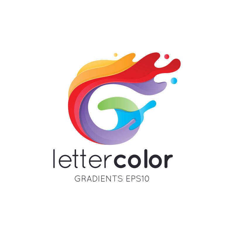 抽象矢量彩色颜料风格的字母g标志设计
