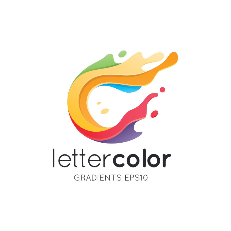 抽象矢量彩色颜料风格的字母c标志设计
