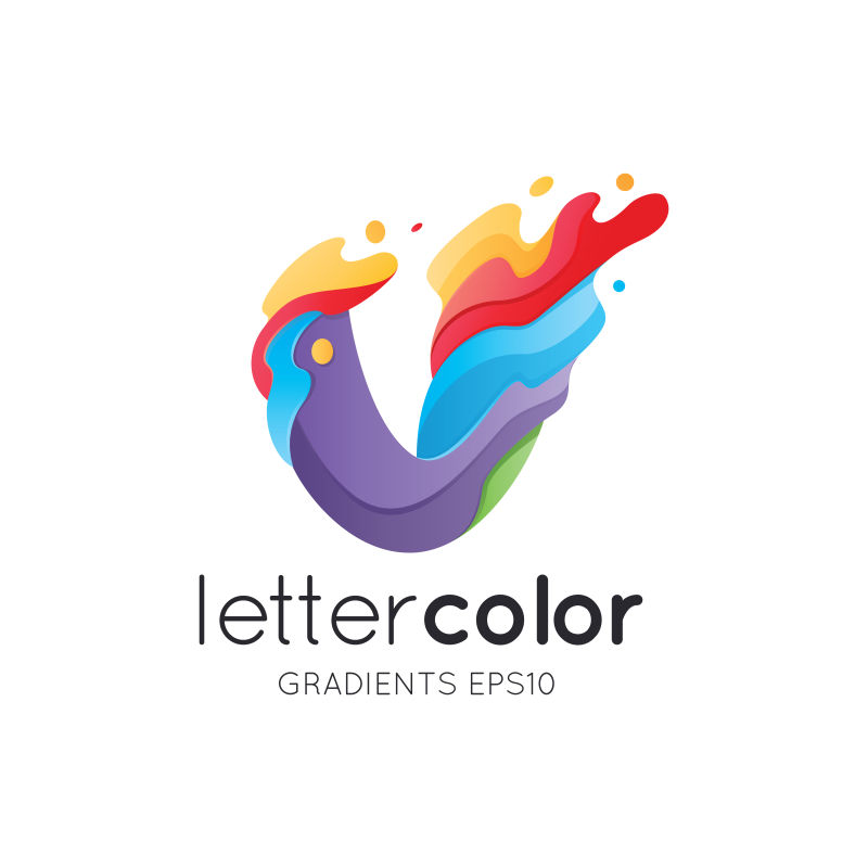 抽象矢量彩色颜料风格的字母v标志设计