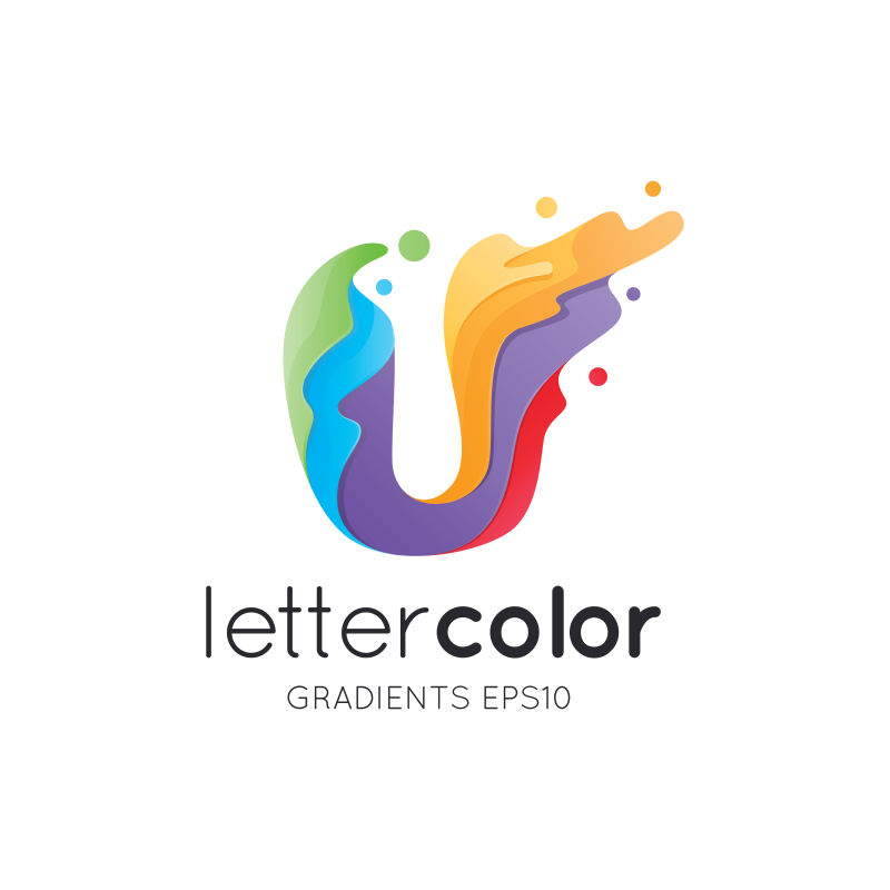 抽象矢量彩色颜料风格的字母u标志设计