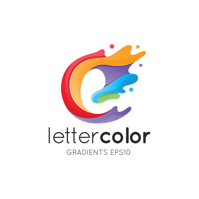 抽象矢量彩色颜料风格的字母e标志设计
