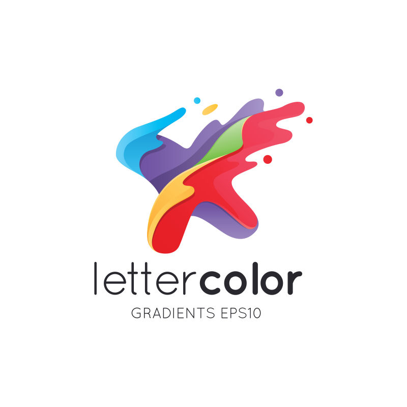 抽象矢量彩色颜料风格的字母x标志设计