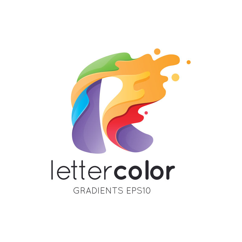 抽象矢量彩色颜料风格的字母r标志设计