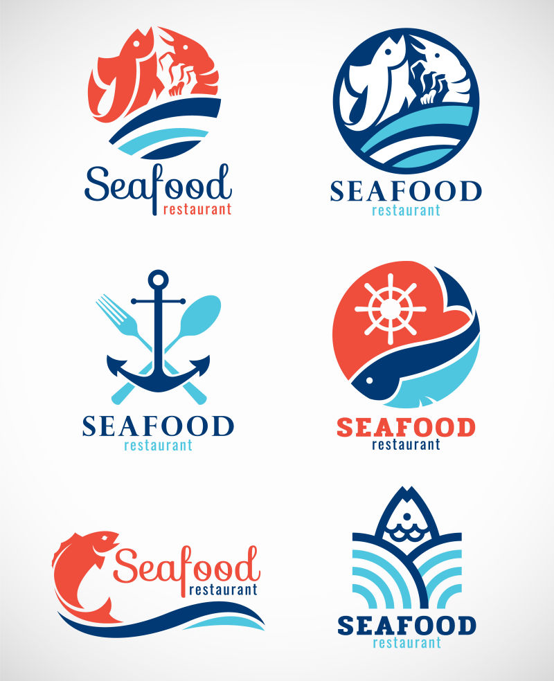 抽象矢量海鲜餐厅主题的标志设计