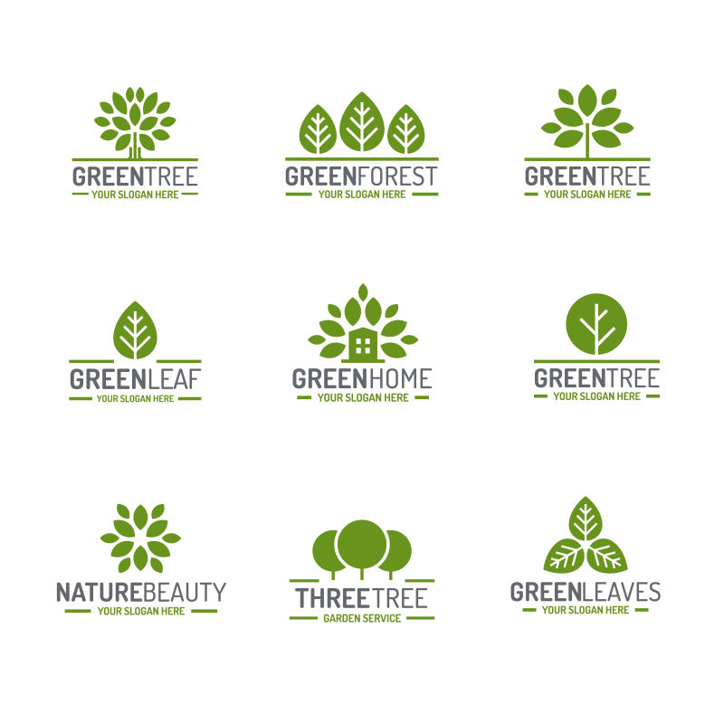 矢量现代绿叶元素创意标志设计