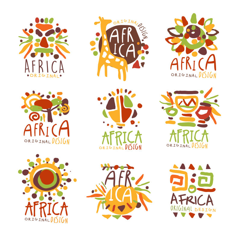 创意矢量现代非洲彩绘风格标志设计