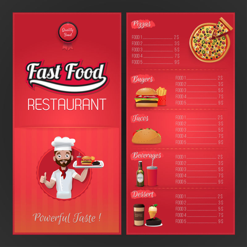 矢量抽象现代时尚红色餐厅菜单平面设计