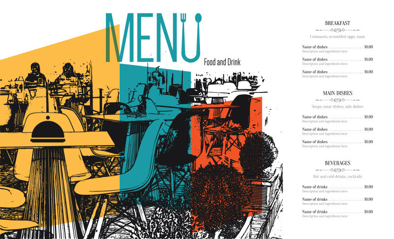 抽象矢量现代时尚风格的餐厅菜单设计