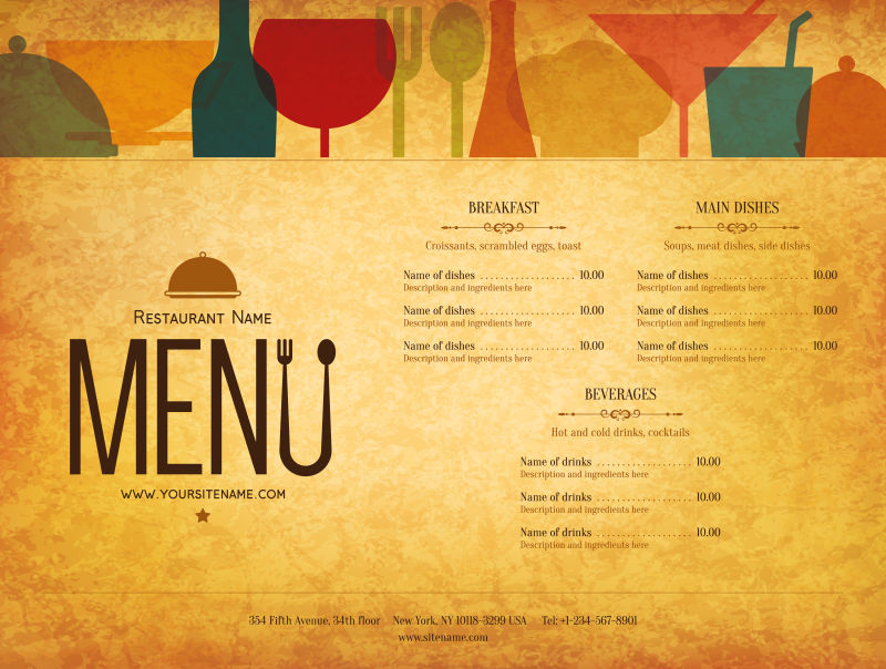 矢量复古风格的餐厅菜单创意平面设计