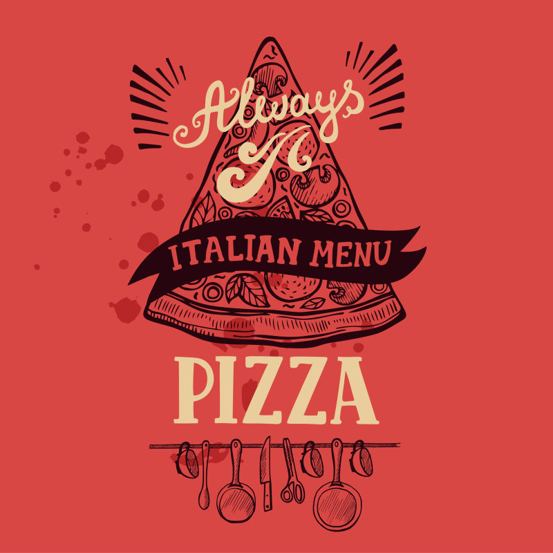 抽象矢量现代红色时尚披萨店菜单设计