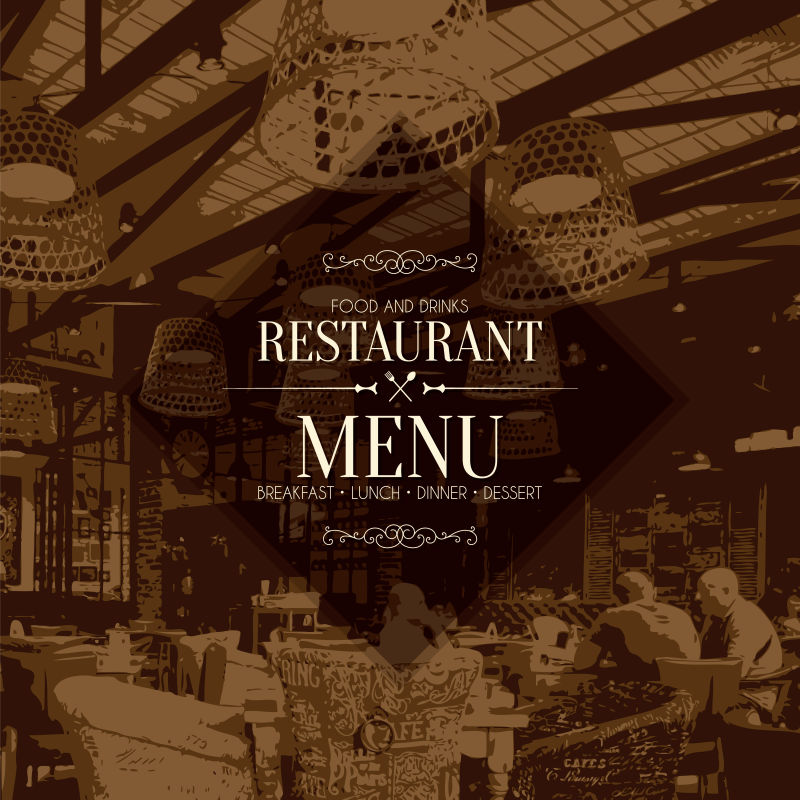 创意矢量复古餐厅菜单封面设计