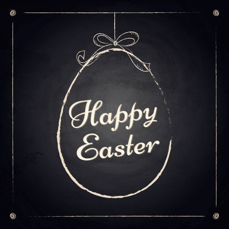 快乐的复活节背景挂在黑板上的鸡蛋