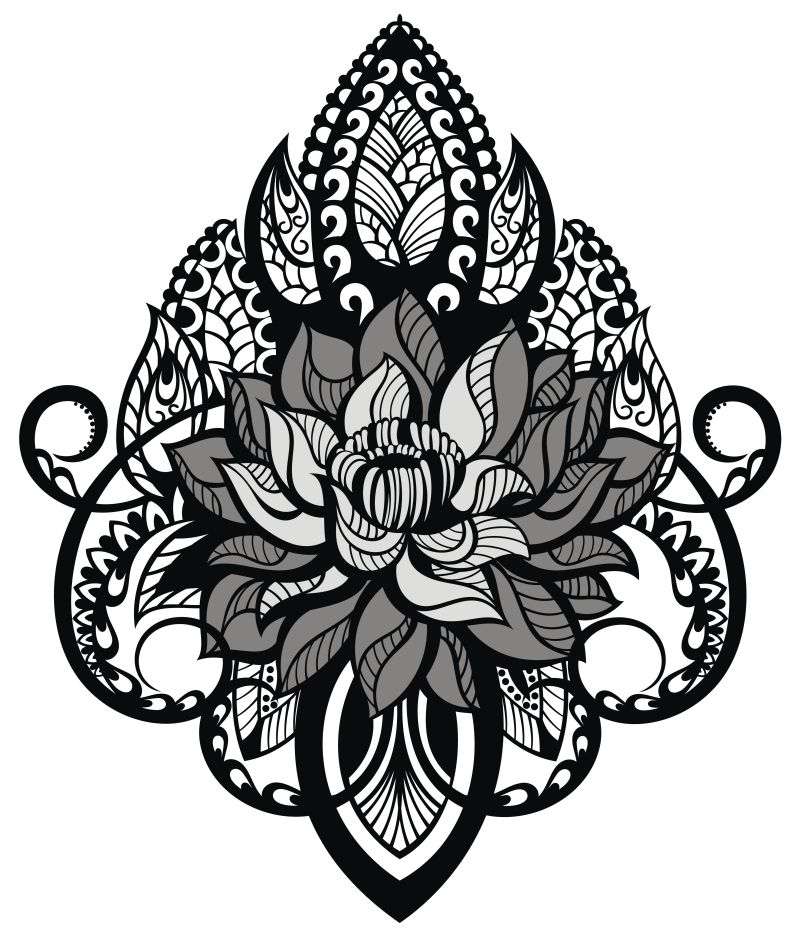 创意矢量现代花卉元素的纹身插图设计