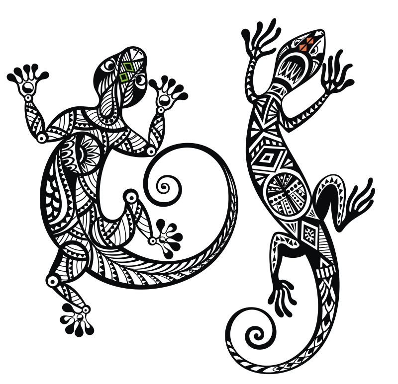 创意矢量现代蜥蜴纹身图案设计插图