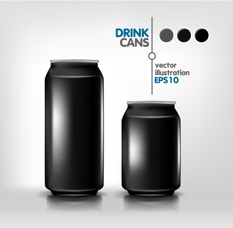 黑金属铝饮料饮料罐500毫升和330毫升啤酒苏打水能源酒精产品包装模型模板设计矢量插图