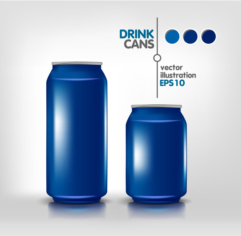 蓝色金属铝饮料饮料罐500毫升和330毫升啤酒苏打水能源酒精产品包装模型模板设计矢量插图