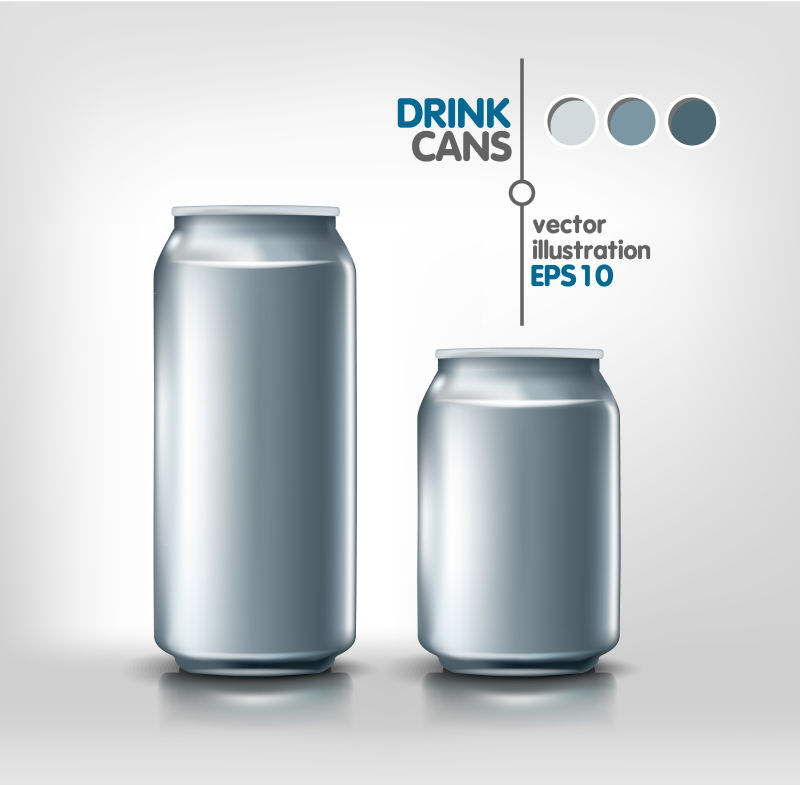 银金属铝饮料饮料罐500毫升和330毫升啤酒苏打水能源酒精产品包装模型模板设计矢量插图