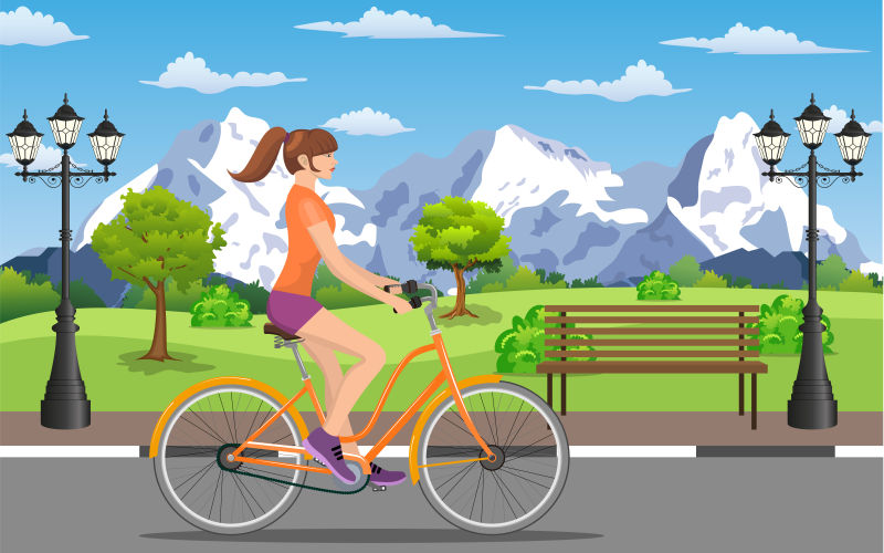 抽象矢量现代骑自行车的女人插图设计