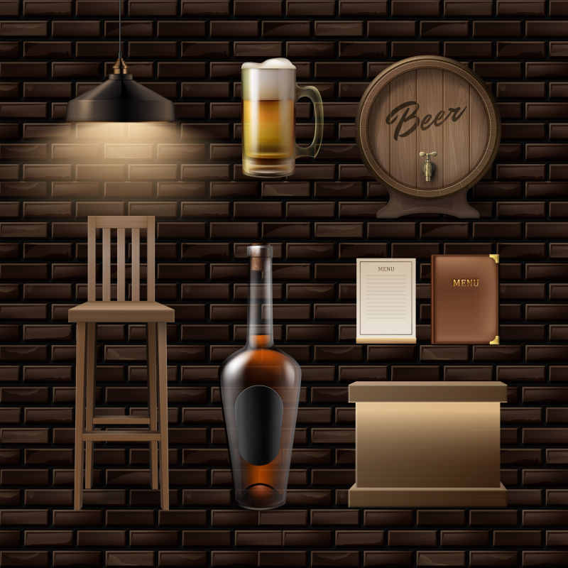 创意矢量经典优雅酒吧创意设计插图
