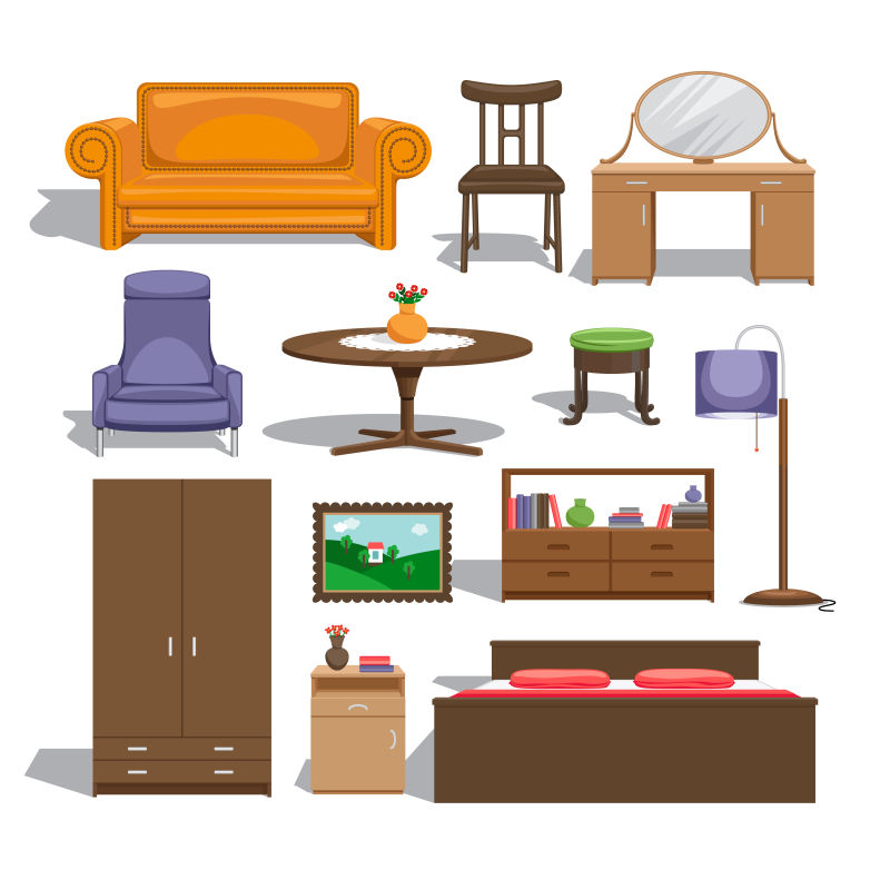 创意矢量现代卧室家具设计插图