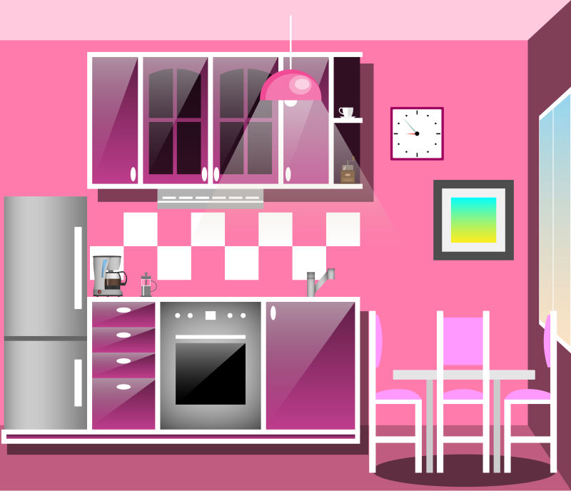 创意矢量现代粉色厨房室内设计