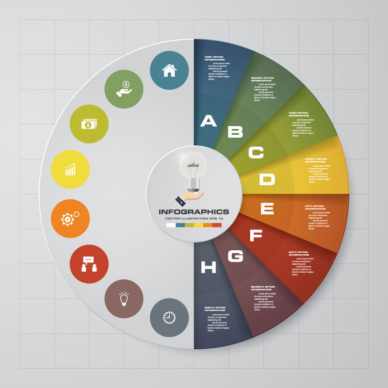 创意矢量现代彩色商业圆盘元素信息图表设计