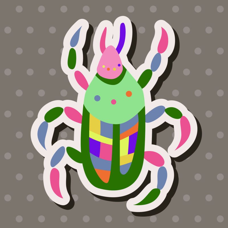 矢量手绘彩色艺术昆虫插图设计