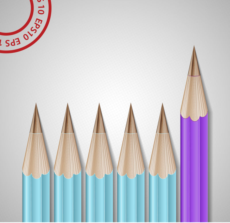 抽象矢量现代蓝色铅笔和紫色铅笔插图
