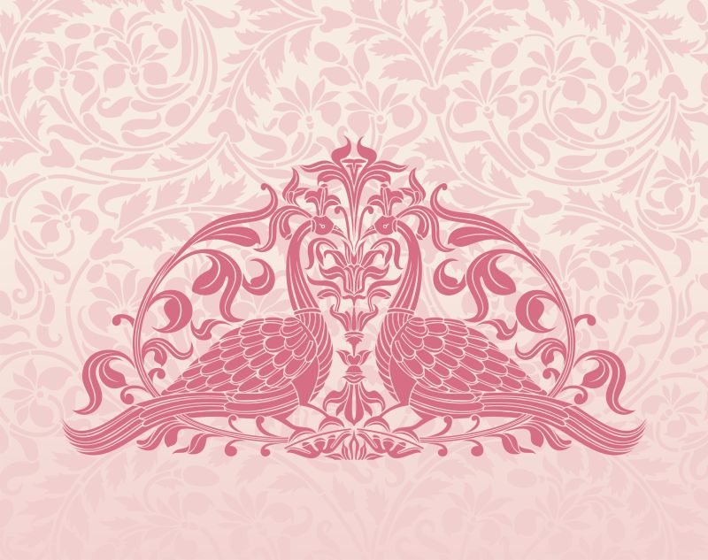 抽象矢量现代粉色装饰风格的孔雀插图设计