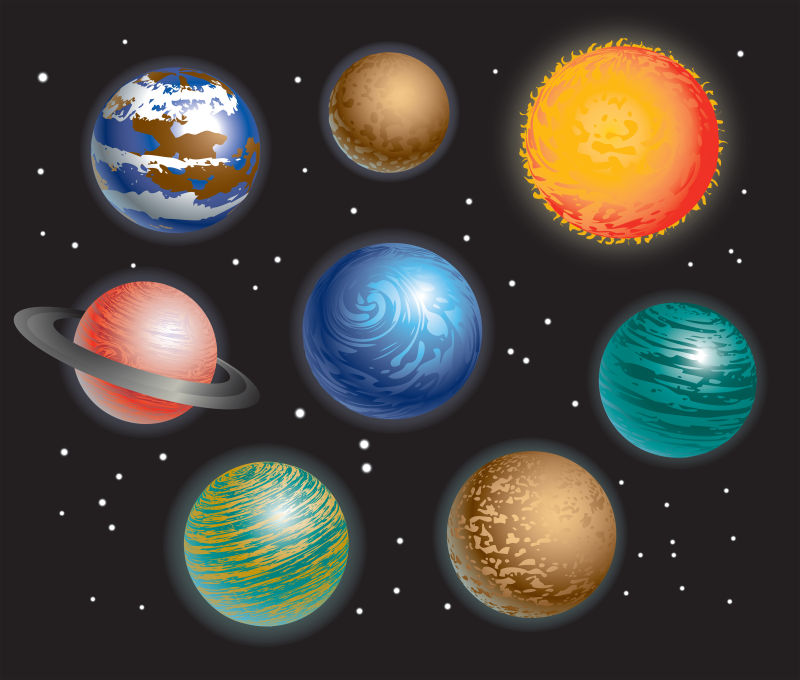 创意矢量现代太阳系行星平面插图设计