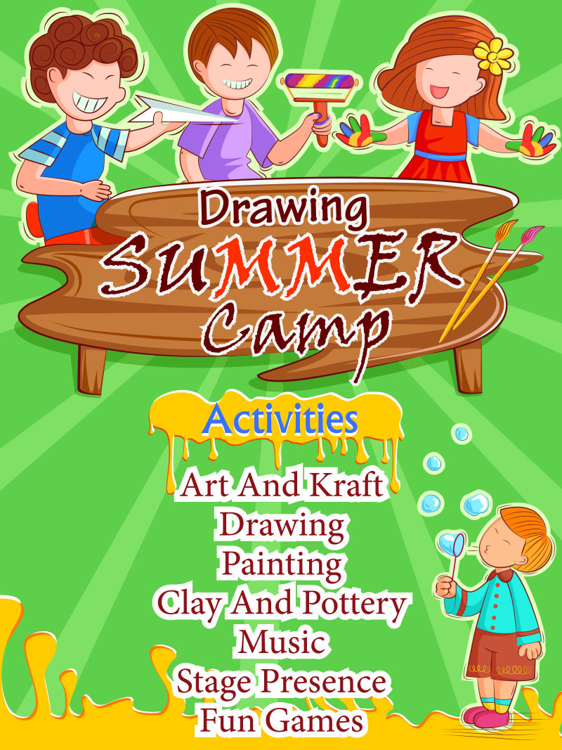 创意矢量现代儿童夏令营主题海报设计