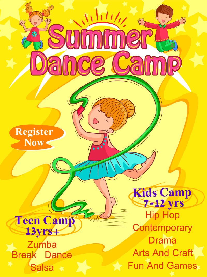 创意矢量现代跳舞元素的儿童夏令营海报设计