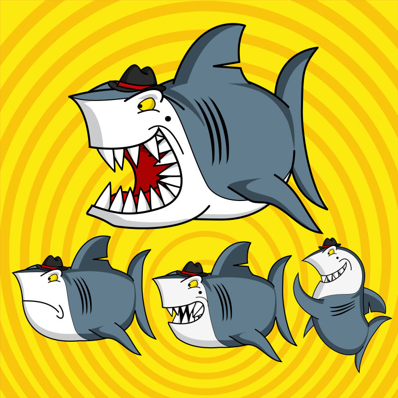 抽象矢量现代可爱的鲨鱼插图设计