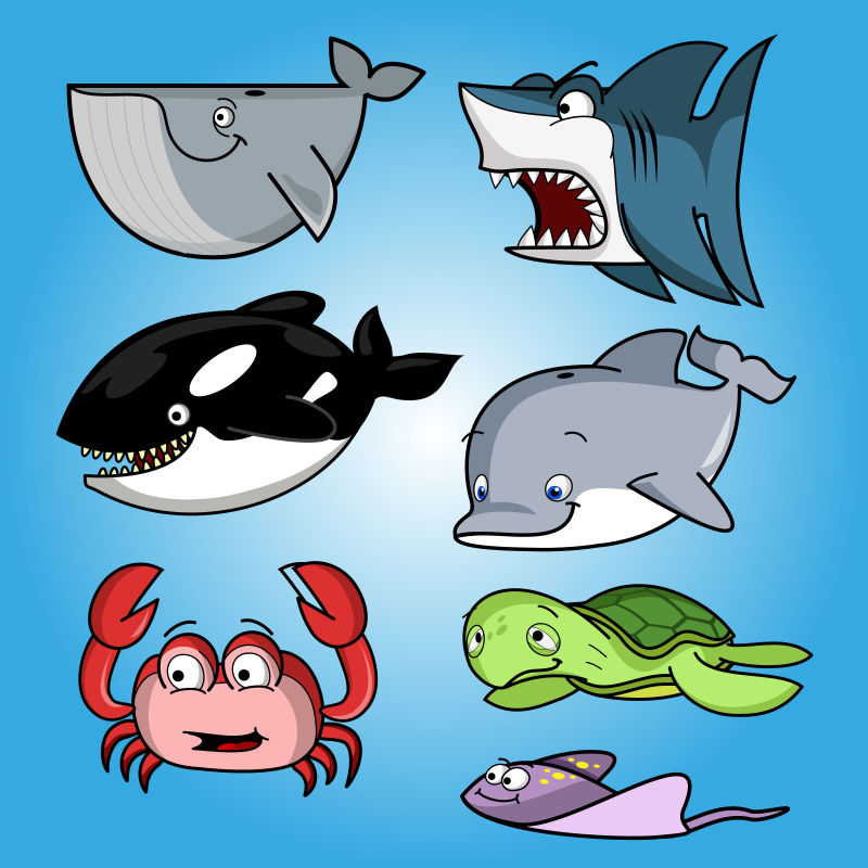 创意矢量现代可爱的海洋生物插图设计