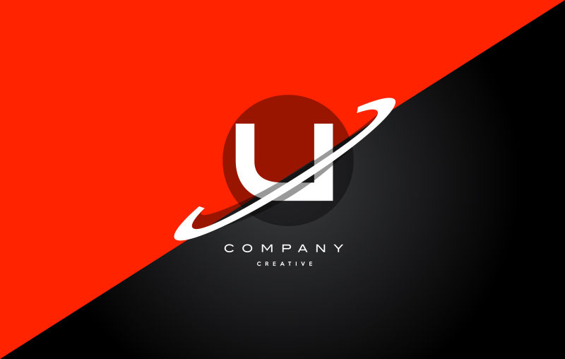 抽象矢量红黑色现代字母U标志设计