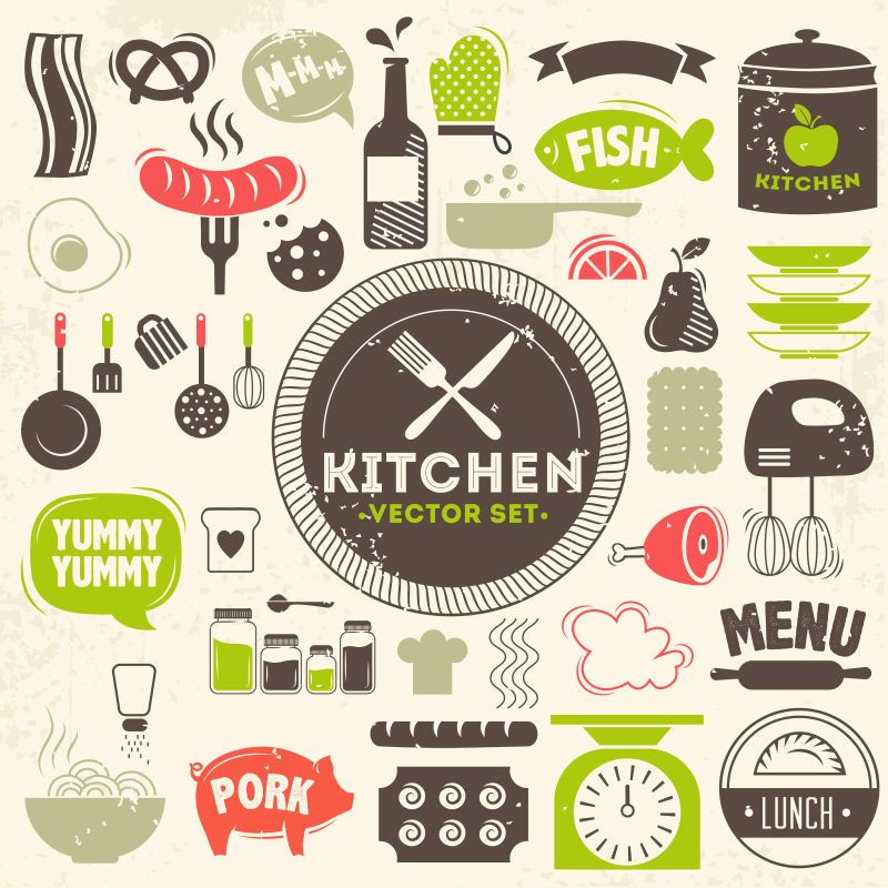 厨房图标和设计元素集