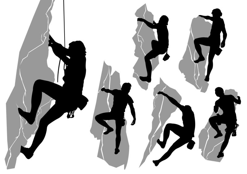 抽象矢量现代攀岩者的剪影插图设计
