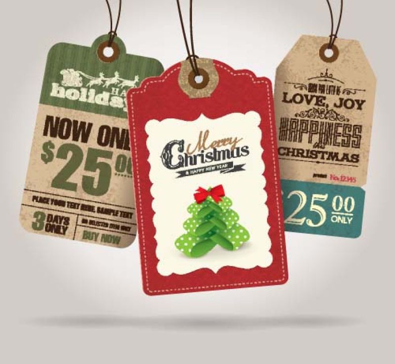 矢量抽象圣诞节主题的复古销售标签设计