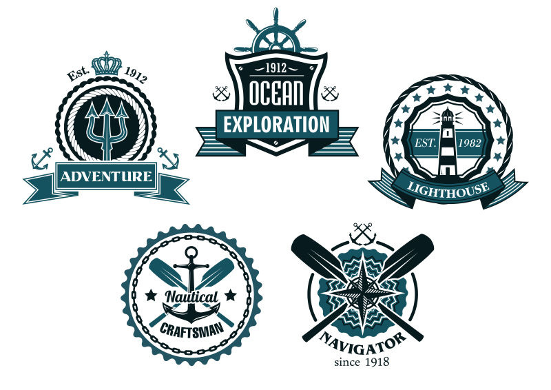 抽象矢量复古航海主题的徽章设计