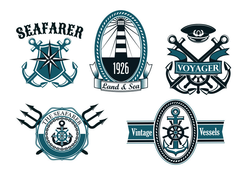 抽象矢量复古航海主题徽章设计