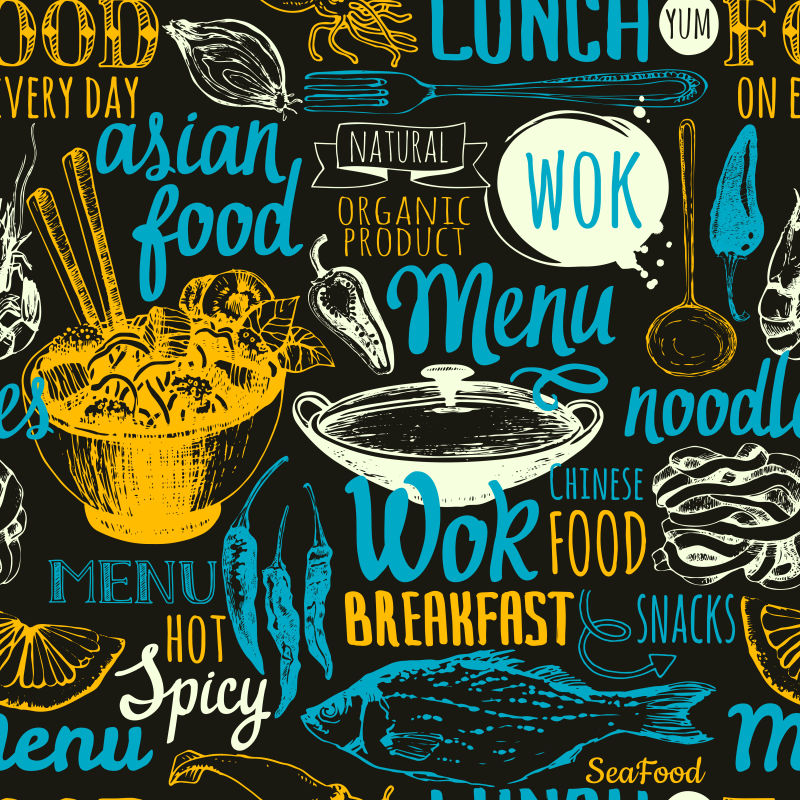 抽象矢量亚洲食品元素装饰背景设计