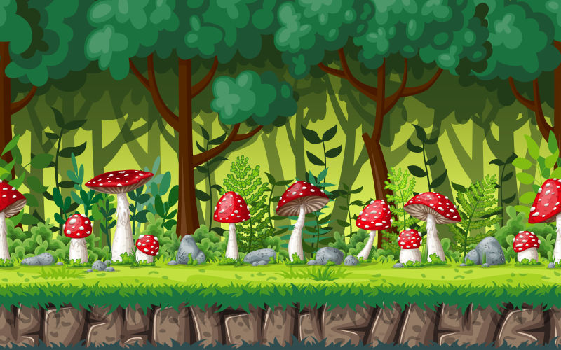 抽象矢量现代有蘑菇的森林插图
