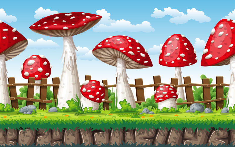 创意矢量卡通巨型蘑菇森林插图