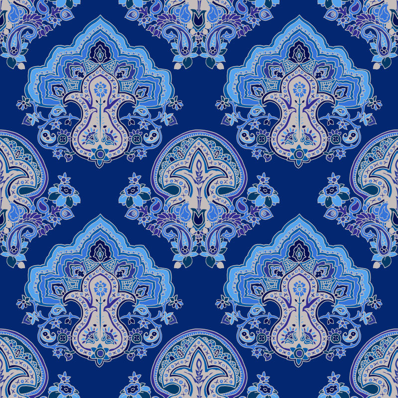抽象矢量古典蓝色装饰花纹无缝背景设计